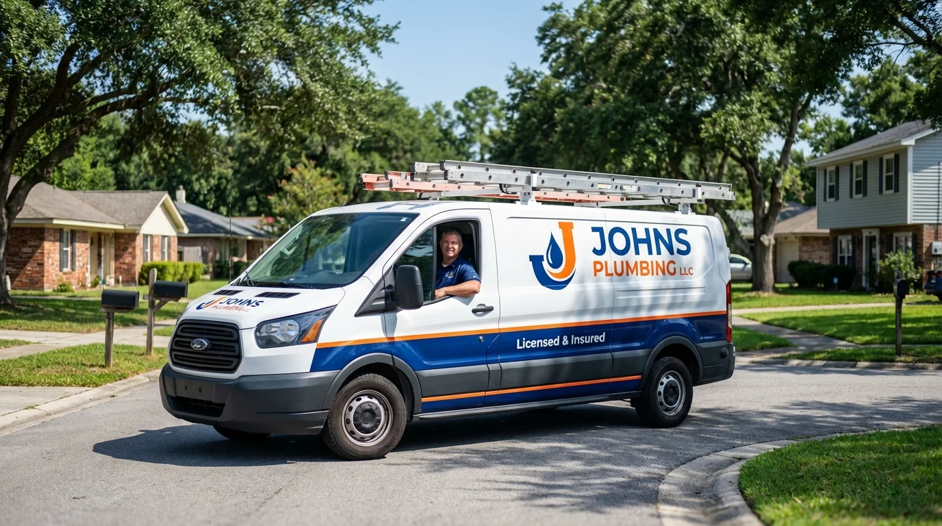 Johns Plumbing LLC service van in Enfield, NH