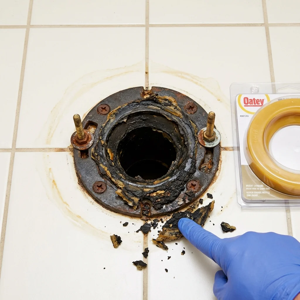 Failed wax ring showing water seepage at the base of a toilet in a Enfield, NH home